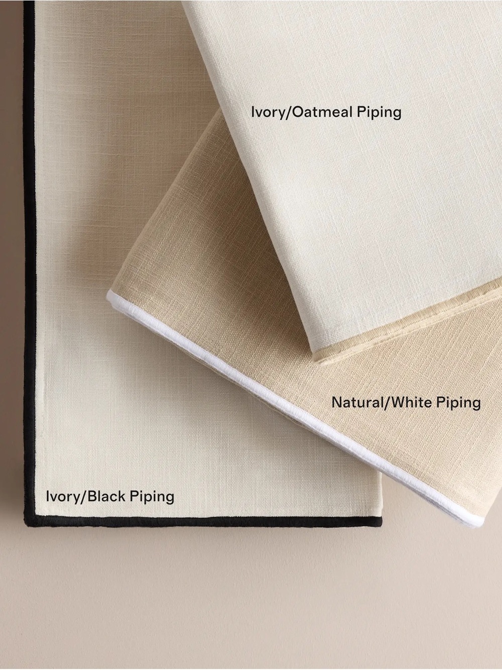 Quince Linen Piped Edge Cotton Ivory Oatmeal Curtain - Single Panel,